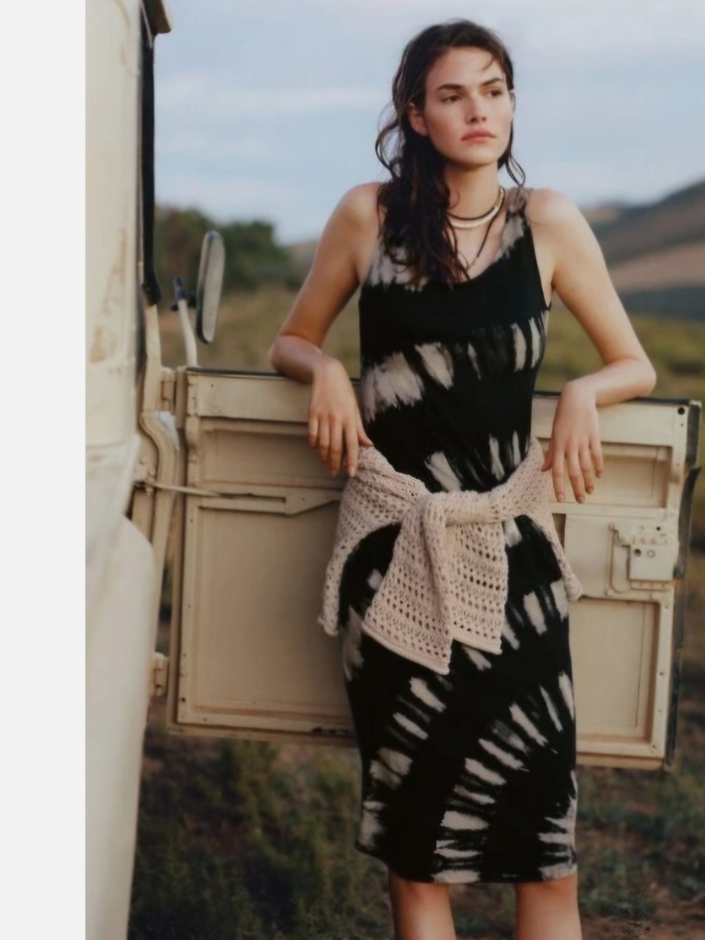 Anthropologie Black and Gray Tie-Dye Midi Slip Dress with Spaghetti Straps
